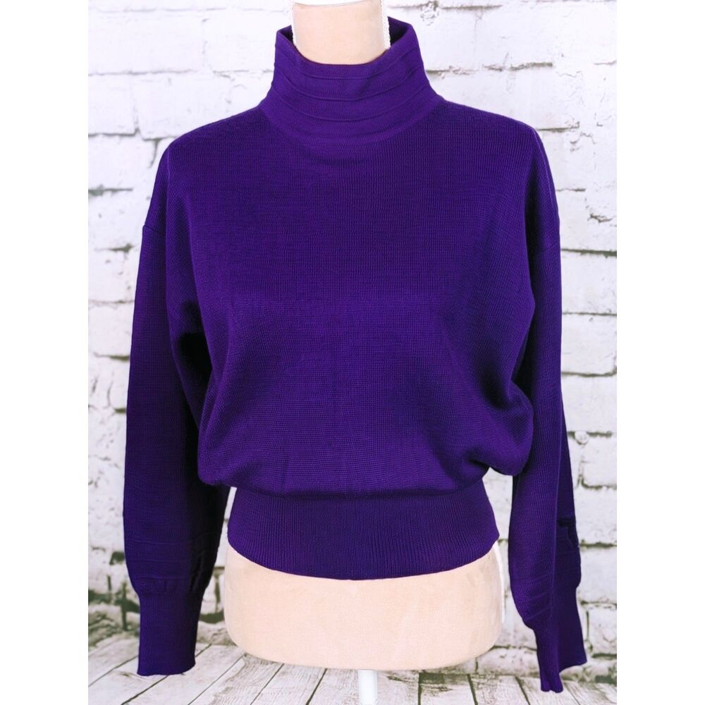 VINTAGE TYROLIA SKIWEAR Blouson-Style Pullover Sweater Purple Mock Neck Medium